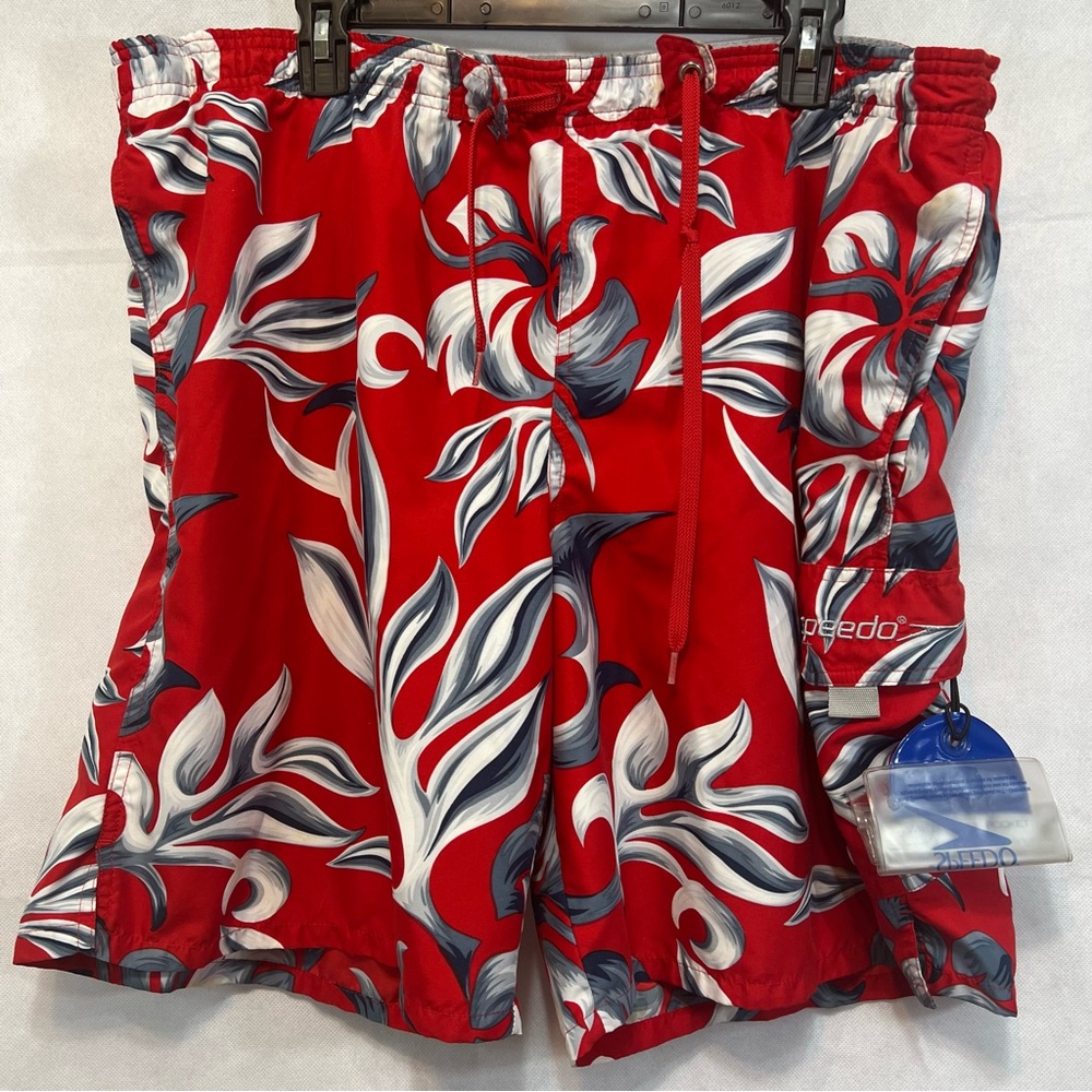 Speedo Mens Swim Trunks Red Draw String Size L.